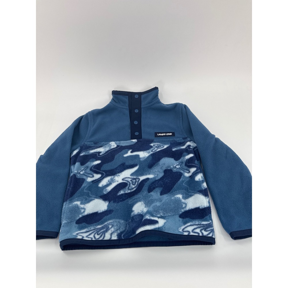 Lands' End‎ Boys Blue Camo Fleece Snap Mock Neck Pullover Sweater XXS 2-3